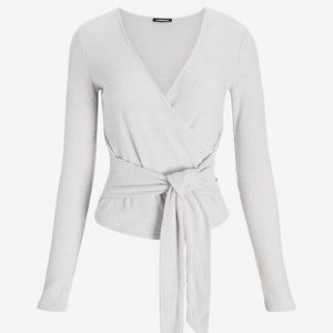 Express Ribbed Faux Wrap Sweater